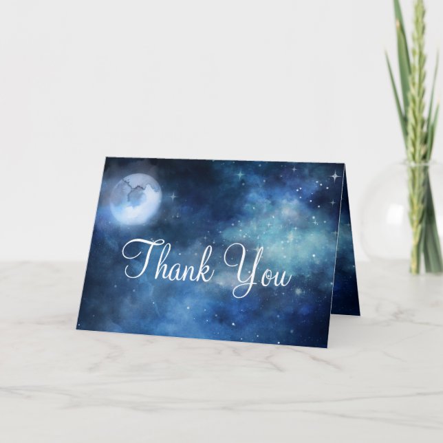 Lunar Sky Full Moon Celestial Custom Wedding Photo Thank You Card (Front)