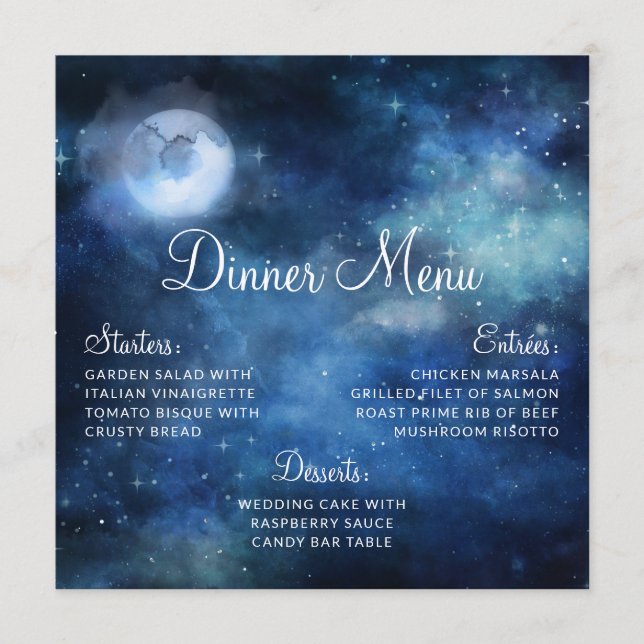 Lunar Sky Full Moon Celestial Galaxy Square Dinner Menu (Front)
