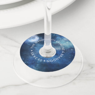 Lunar Sky Full Moon Celestial Galaxy Stars Wedding Wine Glass Tag