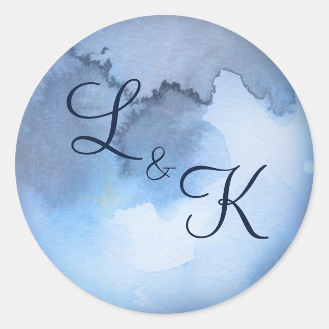 Lunar Sky Full Moon Celestial Monogram Wedding Classic Round Sticker (Front)