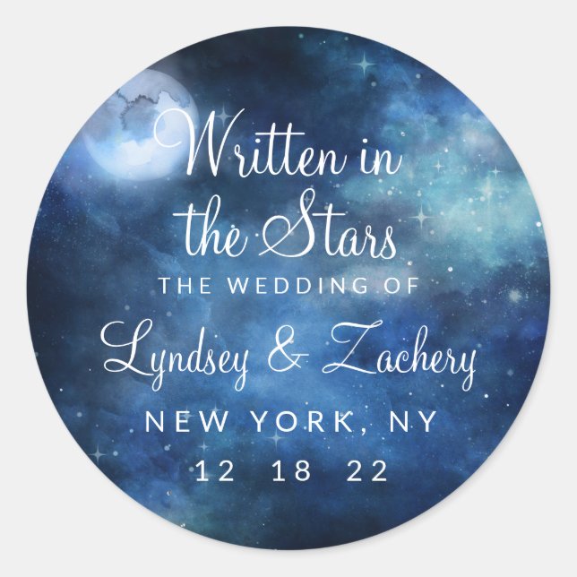 Lunar Sky Full Moon Celestial Monogram Wedding Classic Round Sticker (Front)