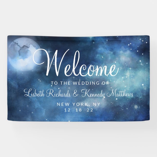 Lunar Sky Full Moon Celestial Star Wedding Welcome Banner (Horizontal)
