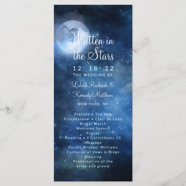 Lunar Sky Full Moon Celestial Wedding Ceremony Programme (Front)