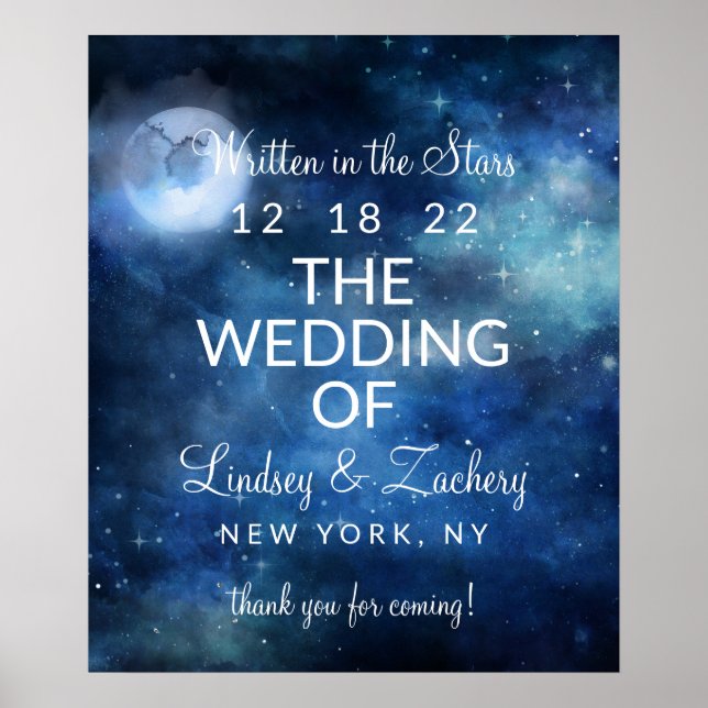 Lunar Sky Full Moon Celestial Wedding Welcome Sign (Front)