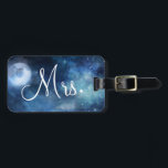Lunar Sky Full Moon Custom Honeymoon Travel Mrs. Luggage Tag<br><div class="desc">Lunar Sky Full Moon Celestial Galaxy Watercolor Design, with Night Shining Stars, and Glowing Moon Design on a luxurious Navy Blue, Pale Blue, and hints of purple watercolor texture. With Modern Typography Script Fonts. A trendy style design - Personalised Bride Mrs. Honeymoon Luggage Tags! ~ Check my shop to see...</div>