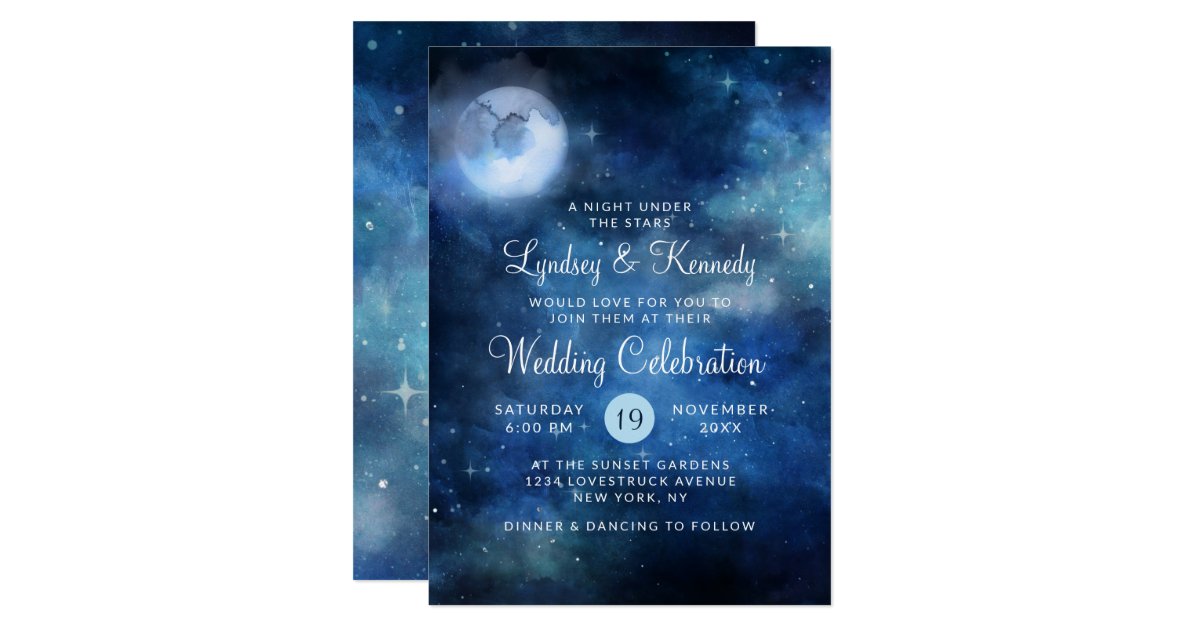 Lunar Sky Full Moon Night Under The Stars Wedding Invitation Zazzle Co Uk