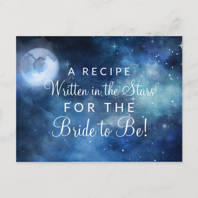Lunar Sky Full Moon Stars Bride to Be Recipe Card (Front)