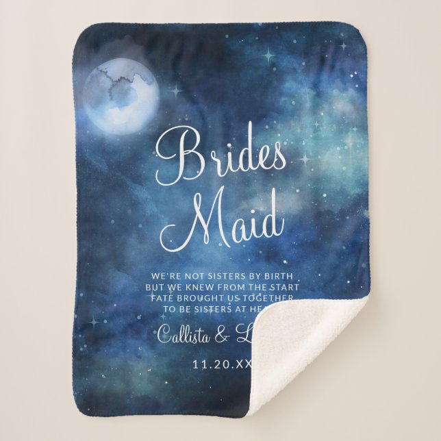 Lunar Sky Full Moon  Stars to the Bridesmaid Quote Sherpa Blanket (Front)