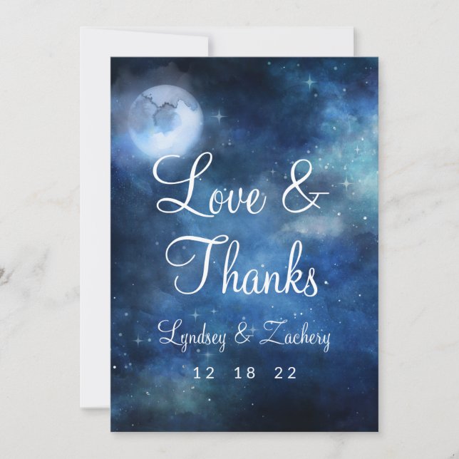 Lunar Sky Full Moon Stars Wedding Love and Thanks Thank You Card (Front)