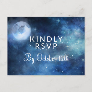 Lunar Sky Full Moon Stars Wedding Meal Choice RSVP Postcard