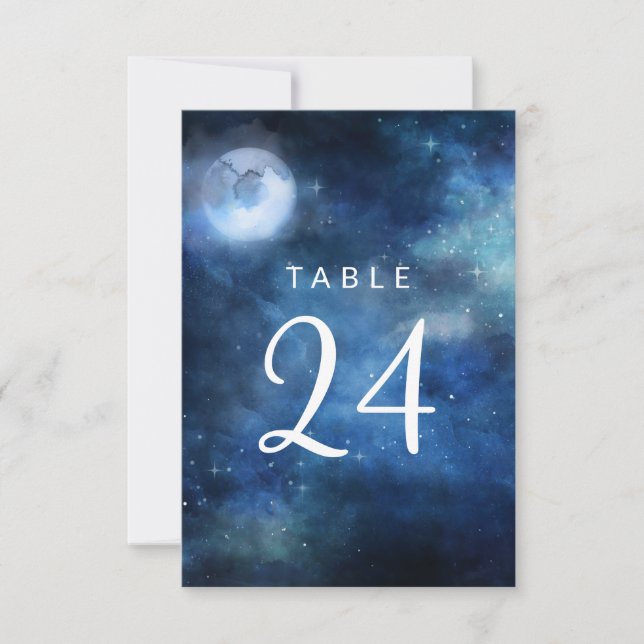 Lunar Sky Full Moon Stars Wedding Table Numbers (Front)