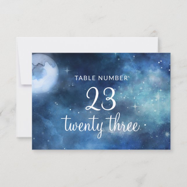 Lunar Sky Full Moon Stars Wedding Table Numbers (Front)