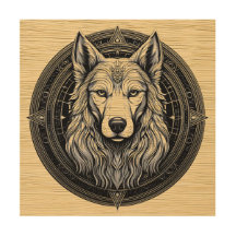 Lunar Spirit Wolf: Celestial Wood Art