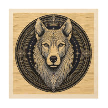 Lunar Spirit Wolf: Celestial Wood Art