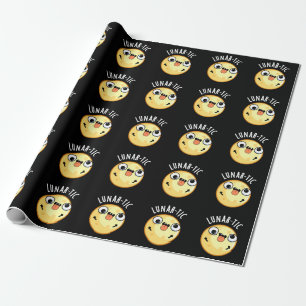 Lunar-tic Funny Astronomy Moon Pun Dark BG Wrapping Paper