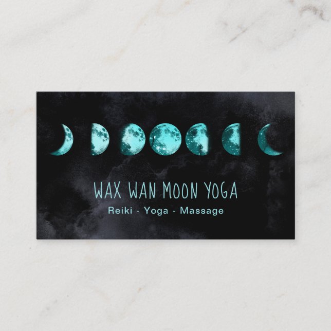 *~* Lunar Wax Wan Full TURQUOISE  BLUE Moon Phases Business Card (Front)