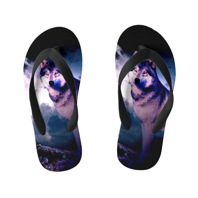 Lunar wolf kid's flip flops (Footbed)