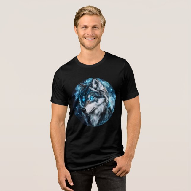 Lunar Wolf with Glowing Blue Eyes Tri-Blend Shirt (Front Full)