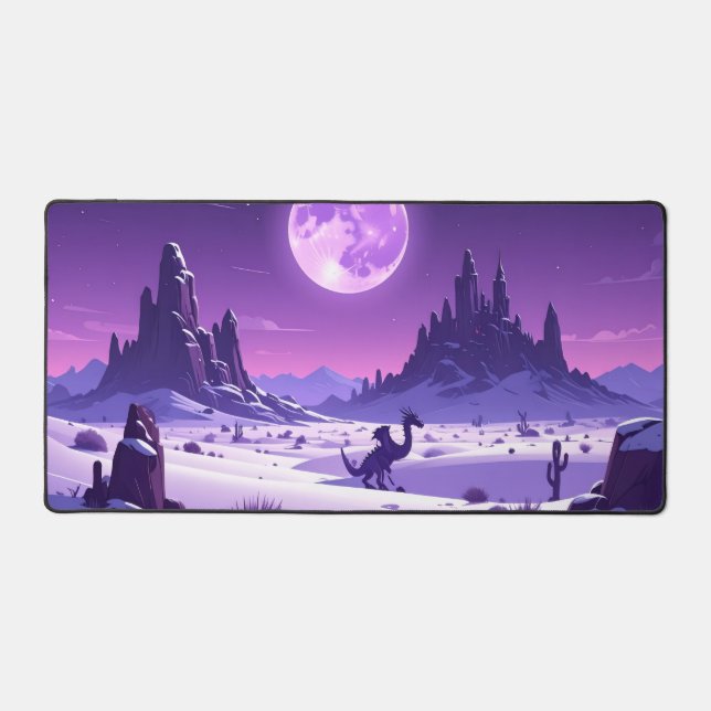 Lunar Wyrm – Purple Dragon Under the Moon Desk Mat (Front)