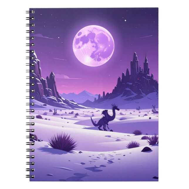 Lunar Wyrm – Purple Dragon Under the Moon Desk Mat Notebook (Front)