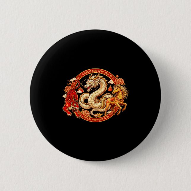 Lunar Zodiac Dragon Tiger Horse Harmony Chinese Ne 6 Cm Round Badge (Front)