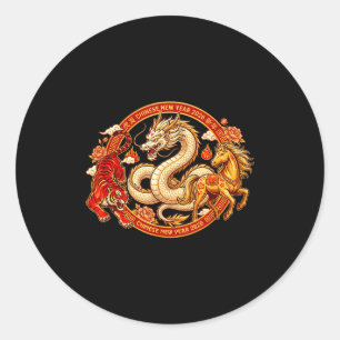 Lunar Zodiac Dragon Tiger Horse Harmony Chinese Ne Classic Round Sticker