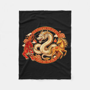 Lunar Zodiac Dragon Tiger Horse Harmony Chinese Ne Fleece Blanket