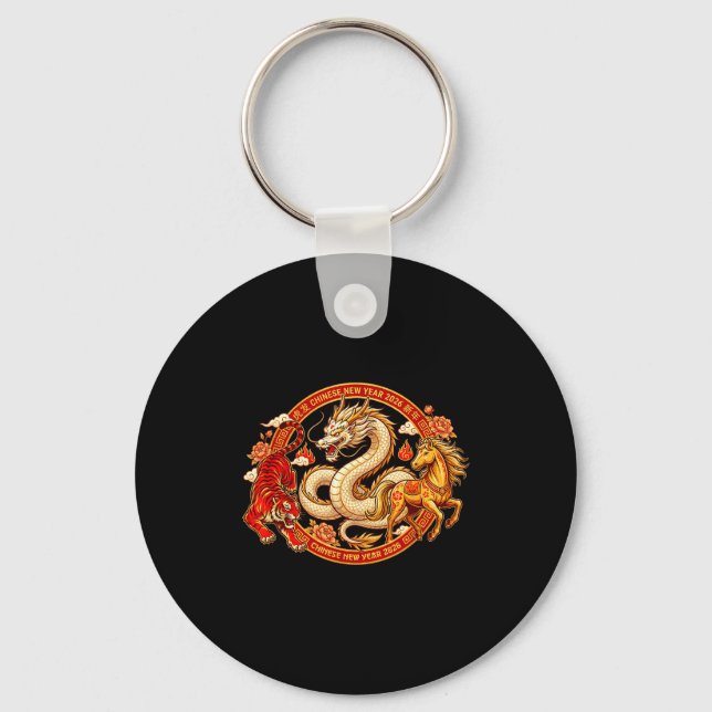 Lunar Zodiac Dragon Tiger Horse Harmony Chinese Ne Key Ring (Front)