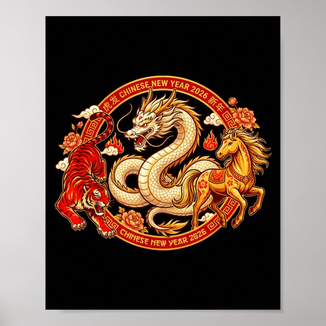 Lunar Zodiac Dragon Tiger Horse Harmony Chinese Ne Poster (Front)