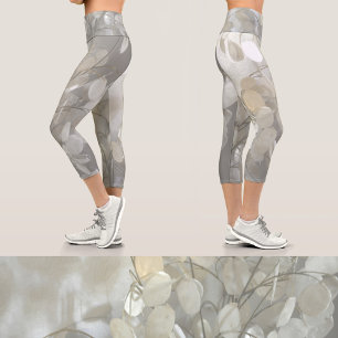 Lunaria Silver Dollar Floral Camo Capri Leggings