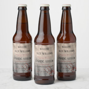 Lunatic Asylum Halloween Birthday Beer Bottle Label