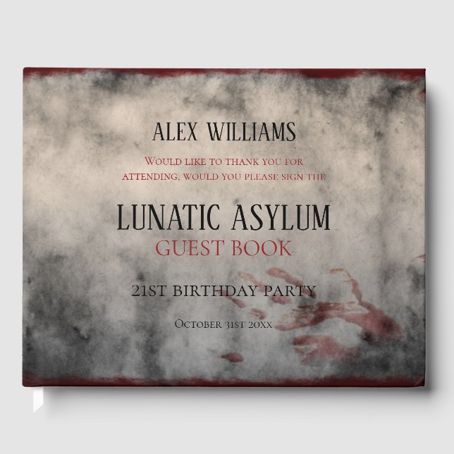 Lunatic Asylum Halloween Birthday Guest Book (Front)