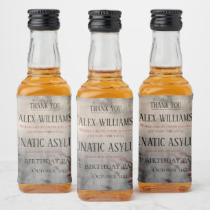 Lunatic Asylum Halloween Birthday Liquor Bottle Label