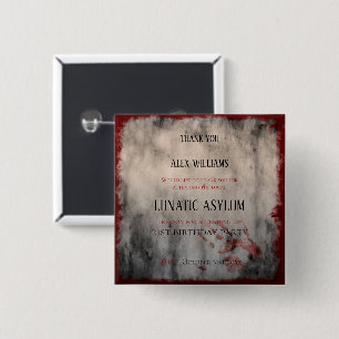 Lunatic Asylum Halloween Birthday Thank You 15 Cm Square Badge