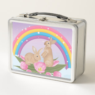 Lunch Box with rainbow and bunnies