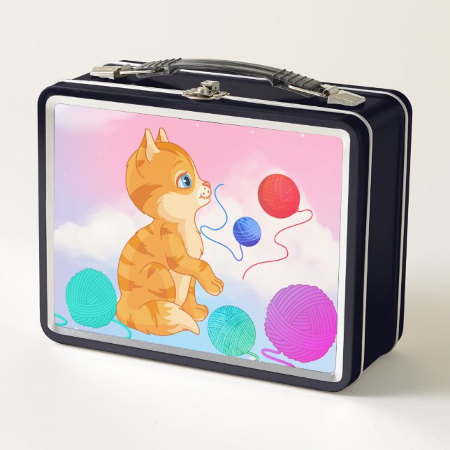 Lunch Box with white clouds pink, blue, (Front)