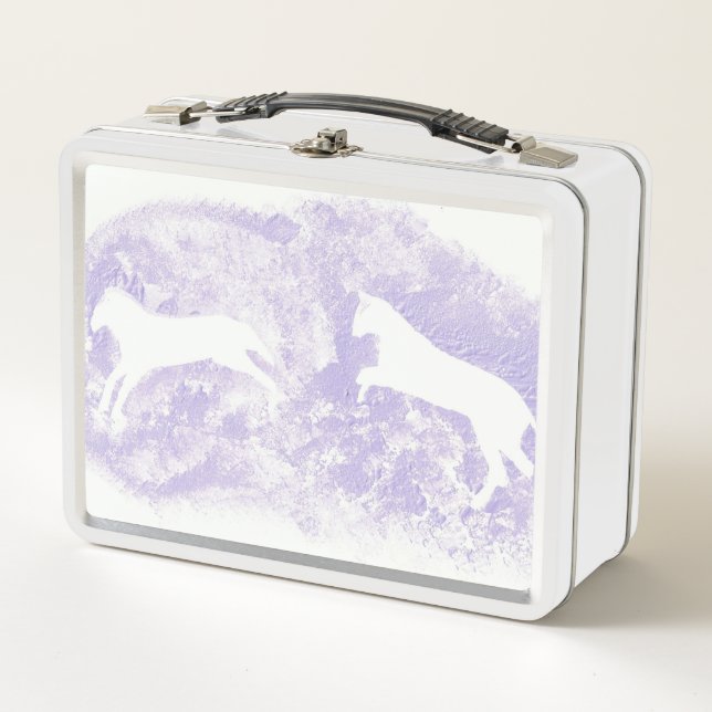 Lunch Box with White Horses Leaping on Lavender (Front)