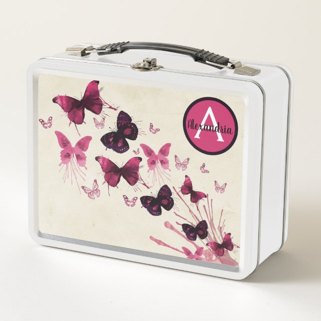 Lunch Boxes - Purple Lunch Box with Butterflies (Front)
