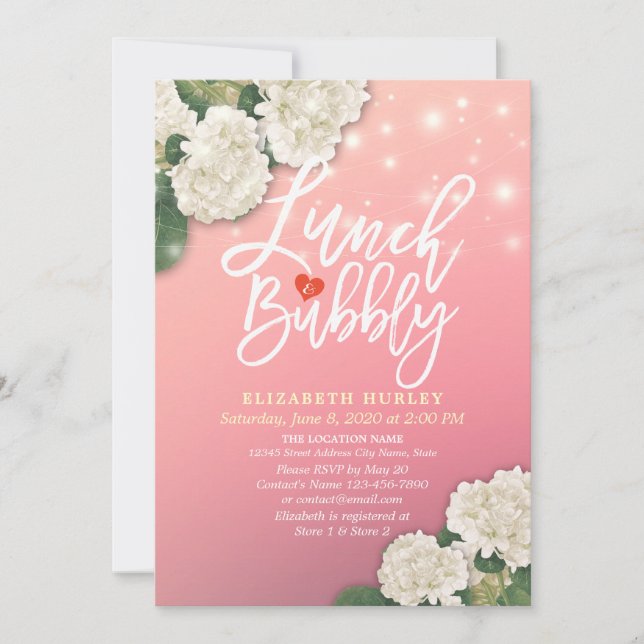 Lunch & Bubbly Bridal Shower Flowers String Lights Invitation (Front)