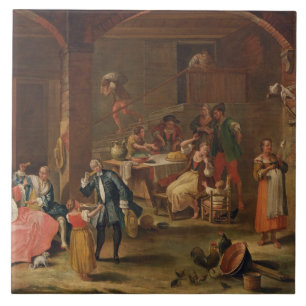 Lunch in the Country (oil on canvas) Tile