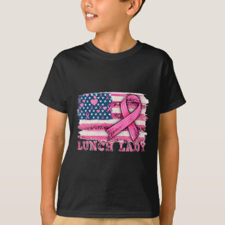 Lunch Lady American Flag Pink Ribbon Breast Cancer T-Shirt