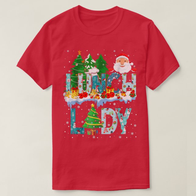 Lunch Lady Christmas Tree Santa Matching Xmas Fami T-Shirt (Design Front)