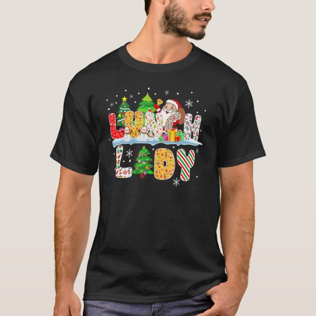 Lunch Lady Christmas Tree Santa Matching Xmas Lunc T-Shirt (Front)
