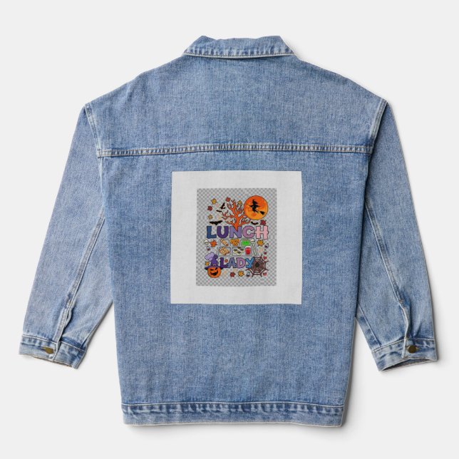 Lunch Lady Halloween Witch Moon Pumpkin_1 Denim Jacket (Back)