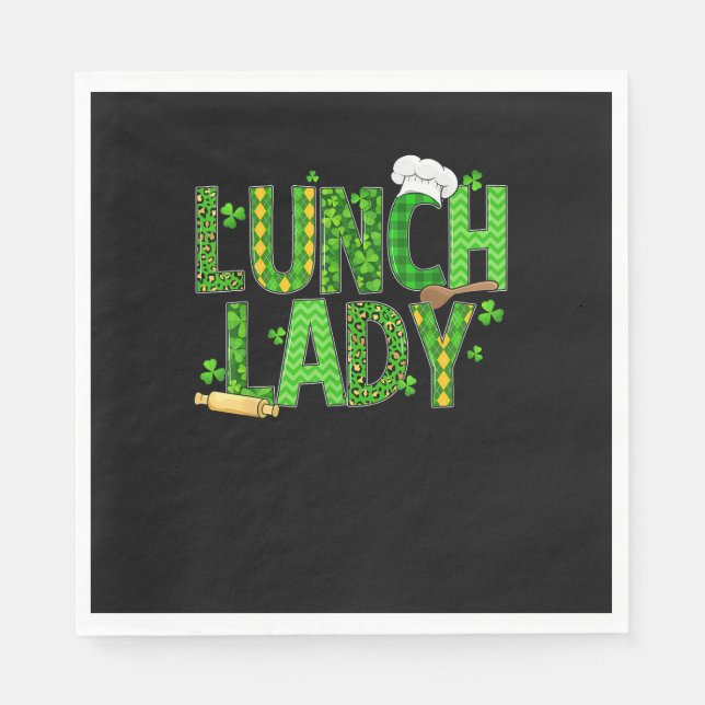 Lunch Lady Happy St Patrick's Day Cafeteria Worker Napkin (Front)