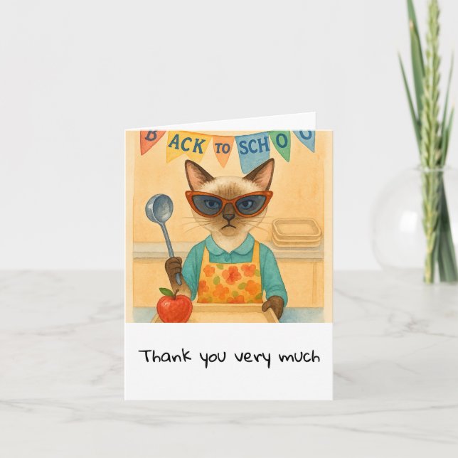 Lunch Lady is serving food  Thank You Card (Front)