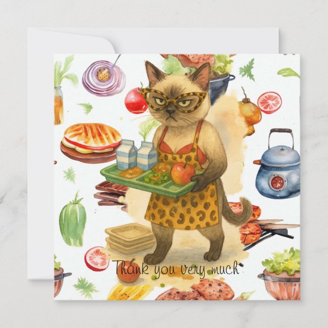 Lunch Lady is serving food  Thank You Card (Front)