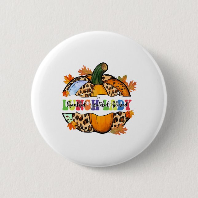 Lunch Lady Leopard Pumpkin Fall Autumn  6 Cm Round Badge (Front)