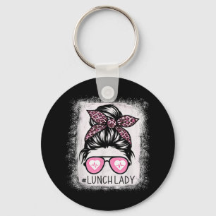 Lunch Lady Life Bleached Shirts Pink Leopard Messy Key Ring