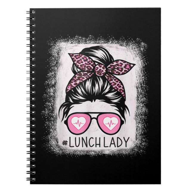 Lunch Lady Life Bleached Shirts Pink Leopard Messy Notebook (Front)
